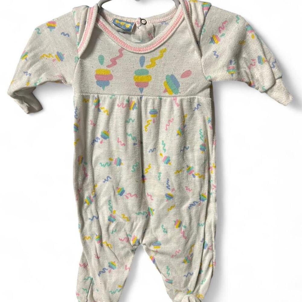 Vintage retro 80s pastel ice cream cone party footie pajamas 0-3 months